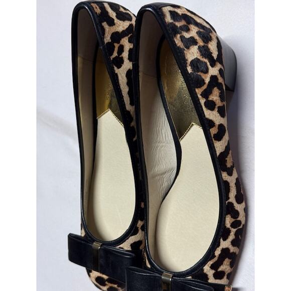 Michael Kors Leopard Print Calf Hair Pumps Bow Detail Chunky Heel Size 7M - Picture 9 of 12